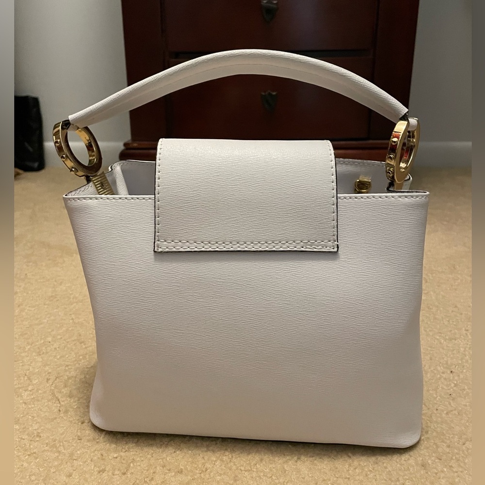 Elegant White Leather Handbag Made In Italy